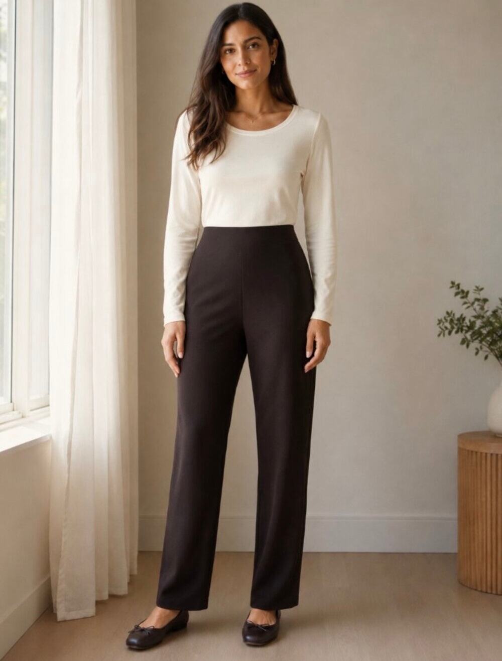 Eileen Fisher Viscose Stretch Ponte Straight Leg Pant Chocolate Brown Medium NWT